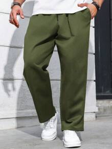 Manfinity Homme Heren Plus Size Casual Effen Kleur Trekkoord Taille Schuine Zak Losse Rechte Broek