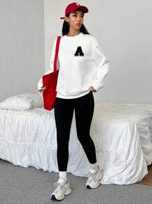 SHEIN EZwear Damen Winter Sport Sweatshirt und Leggings Set