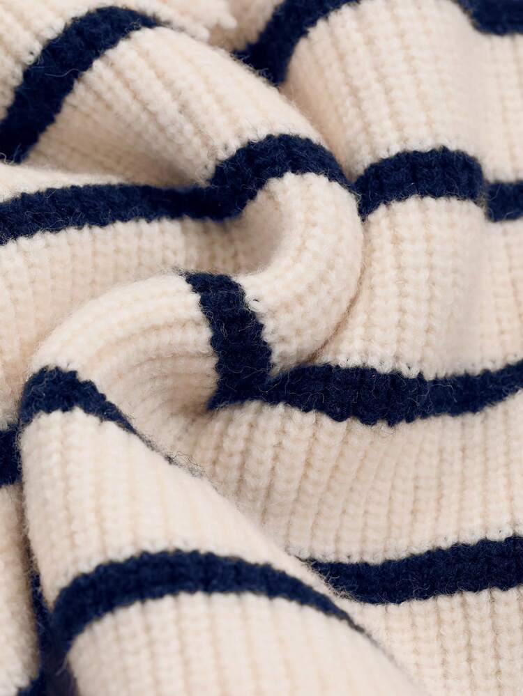 Women Drop Shoulder Striped Casual Long Sleeve Pullover Sweater, For Autumn/Winter