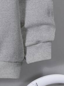 SHEIN EZwear Casual Minimalist MILANO Print Pattern Pullover Hooded Loose Fit Long Sleeve Sweatshirt For Women Back To School Fall And Winter Clothing Autumn And Winter Hoodie - Light Grey - View 4