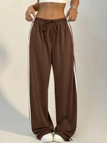 StreetHx Women Casual Striped Drawstring Straight Leg Sweatpants Graduation,Back To School Outfits,Graduation,Teacher Outfits For Women,Back To School