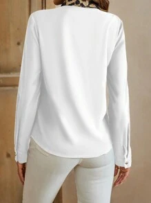 SHEIN Clasi 女士秋季豹纹拼接长袖时尚衬衫（随机印花） - 白色 - 查看 2