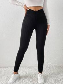Lunelith SHEIN Lunessa Damen Yoga-Leggings mit hoher Taille, gekreuztem Bund, Bauchkontrolle und schlanker Passform