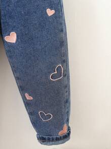 SHEIN Explorewe Vaqueros sueltos y casuales con bordado de corazón tierno para niña