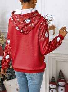 SHEIN LUNE 2024年新款女士红色连帽长袖圣诞卫衣套头衫 - 紅色 - 查看 2