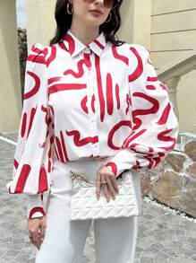 INAWLY Camisa con mangas globo holgada y con estampado de moda para mujer, primavera y verano