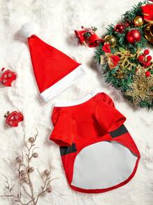 PETSIN 圣诞圣诞老人风格宠物狗服装套装 - 紅色 - 查看 5