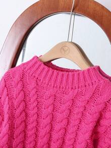 Jersey de punto con manga larga y cuello alto en unicolor fucsia para niñas preadolescentes, cálido para otoño e invierno - Rosa Fucsia - Ver 9