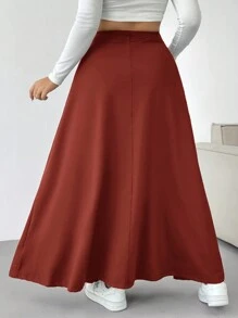 CovetEZ Váy trơn màu cỡ lớn, phong cách thường ngày cho mùa thu - Đỏ - Xem 2