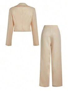 SHEIN Unity Casual Cinched Waist Blazer Jacket And Straight Fit Pants Set Fall Cloth For Women - Apricot - View 2