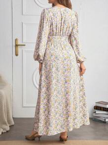 SHEIN 孕妇花卉印花灯笼袖连衣裙 - 淺粉色 - 查看 2