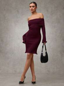 SHEIN BAE Women's Solid Color One-Shoulder Long Sleeve Fitted Elegant Sweater Dress For Autumn Vintage Burgundy Sweater Dress Hollowed Costumes Thanksgiving Women Outfit Christmas Women Dress Halloween Women Dress Elegant Women Dresses Women Sweater Dresses Sexy Red Dress Thanksgiving Outfit Cat Woman Costume Ugly Christmas Sweater - Coffee Brown - View 5