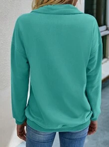 SHEIN LUNE 1 件女式纯色前拉链口袋设计休闲运动衫，长袖上衣