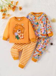 SHEIN 2pcs/Set Baby Girls Swan Print Cute Set - Orange - View 1