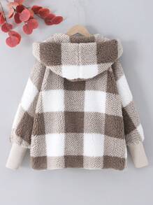 SHEIN Tween Girls' Reversible Plaid Print Long Sleeve Cardigan Jacket, Fall/Winter - Multicolor - View 2