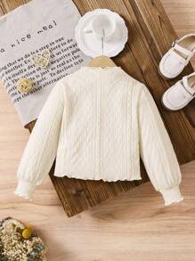 SHEIN LMoss Kids Áo thun cổ tròn viền rau diếp LMoss cho bé gái dễ thương, thanh lịch và cổ điển, ngọt ngào và đáng yêu, ấm áp và thoải mái, tuyệt vời để mặc thường ngày và mặc ở nhà, mặc đi học và mặc ở nhà và mặc trong kỳ nghỉ vào mùa thu và mùa đông, mặc cho gia đình, mặc cho mẹ và bé. - Màu be - Xem 6