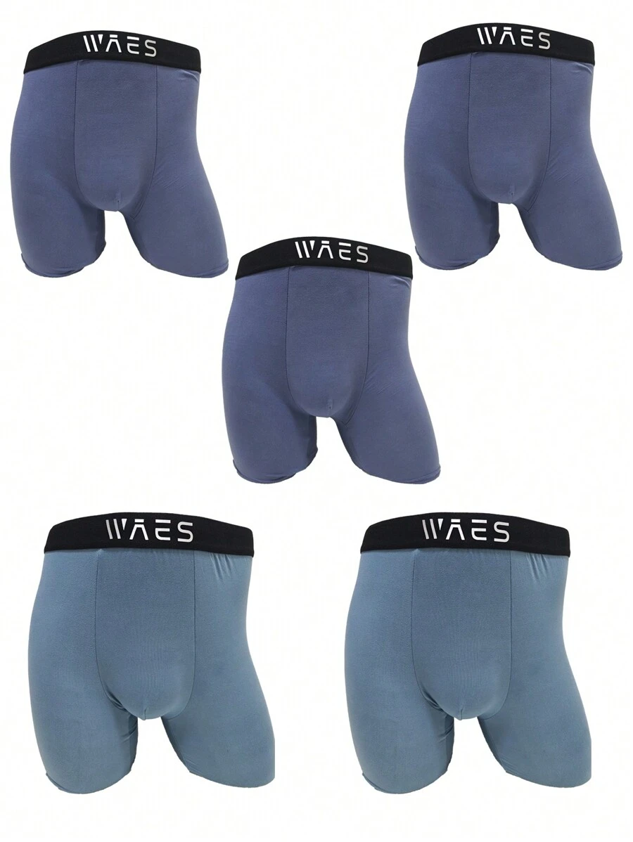 5pcs/Pack Men's Contrast Lace Waistband Boxer Briefs - Multicolor - View 1