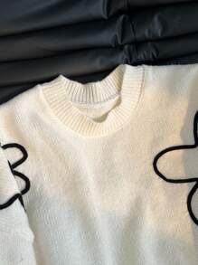 CosyJoli Plus Size Women Floral Print Pattern Round Neck Pullover Sweater, New Autumn/Winter Collection Fall