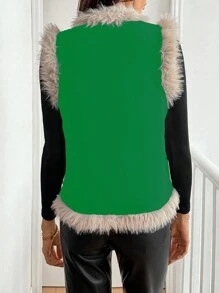 SHEIN Clasi Abrigo acolchado sin mangas con parches florales y bordados para mujer, ropa de invierno - Verde - Ver 2