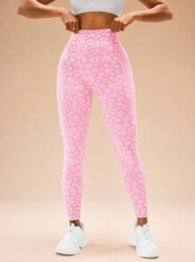 Gameset SHEIN Sport 女士豹纹高腰简约紧身裤，休闲日常瑜伽裤 - 彩色 - 查看 6