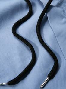 Manfinity Homme Áo khoác trùm đầu vá dài tay cỡ lớn cho nam - Màu xanh lam - Xem 3