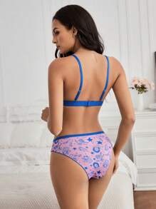 The Wizard of Oz X SHEIN 2 件女士舒适粉色和蓝色印花文胸和内裤内衣套装 - 粉色 - 查看 2