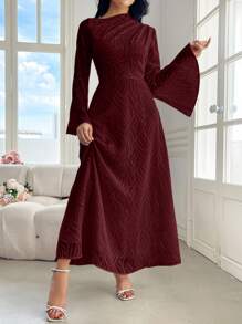 Modelyn Vestido largo elegante de mujer de color rojo burdeos con mangas abullonadas y aberturas, vestido largo de manga larga elegante para fiestas, eventos y bodas