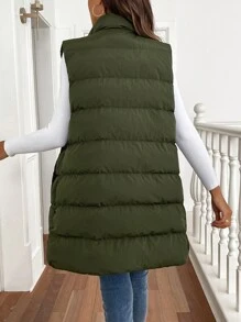 SHEIN Maternity Plain Pockets Zip-Up Vest & Jacket, Winter