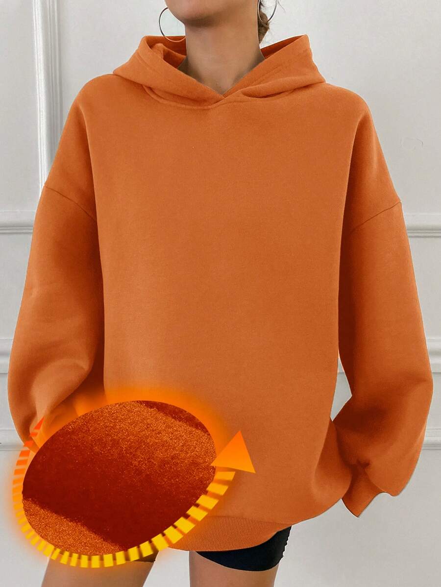 DAZY Hooded Casual Thermal Lined Solid Color Unisex Loose Fit Sweatshirt - Burnt Orange - View 1