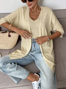 SHEIN Frenchy 2pcs Women Casual Gold Line Decor Camisole And Cardigan Set Women Cardigans,Thanksgiving Outfit,Women Fall Sets Winter - Gold - View 7