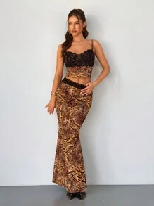 SHEIN SXY Bộ đồ ren họa tiết da báo hai mảnh dành cho nữ - Nhiều màu - Xem 6