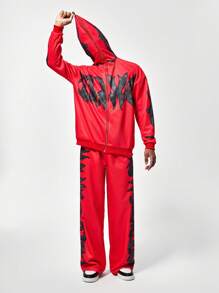 2pcs Teen Boys Casual Comfy Long Sleeve Hoodie & Pants Set - Red - View 5