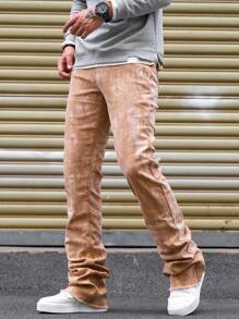 Manfinity Homme 男式扎染休闲牛仔紧身加长裤 - 黃色 - 查看 6