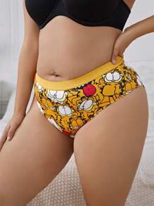 GARFIELD | SHEIN 1pc Plus Size Comfortable Casual Cartoon Cat Printed Yellow Briefs,Soft & Comfortable,Cute,Sweet
