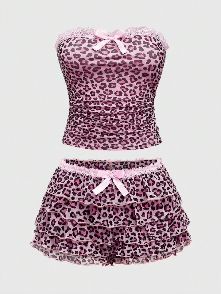 Our J-Fashion 2pcs Y2K Himekaji Chic Leopard Print Tube Top