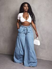 Slaydiva Jeans anchos de pierna ancha, cuello de barco, holgados y versátiles para mujer, primavera otoño