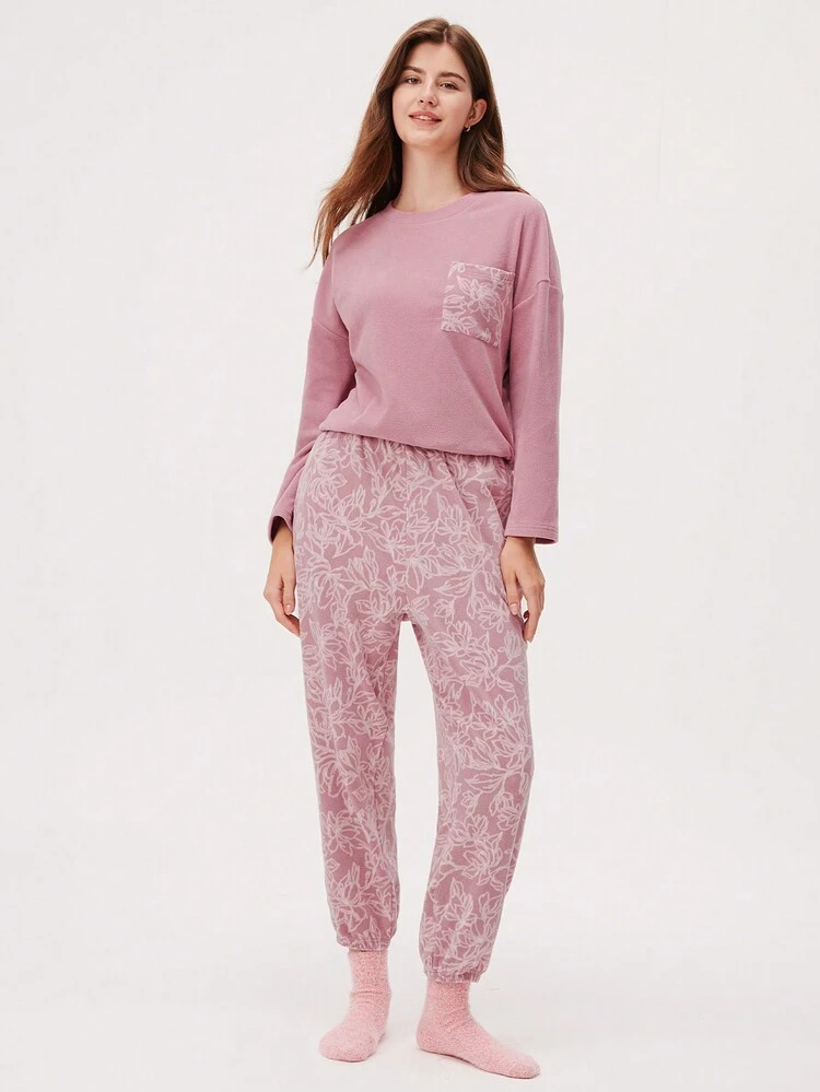 Women Winter Soft  Printed Long PJ Set
