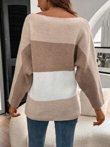 SHEIN LUNE Women Casual Batwing Sleeve Knitted Boat Neck Sweater, Fall Winter - Multicolor - View 2