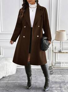 Flirla 大码女式纯色缺口领长袖双排扣休闲外套，秋冬