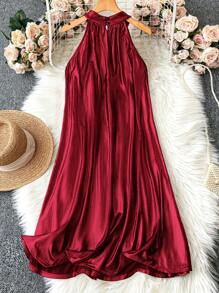 DreamSkyne Exquisite & Elegant  Plus Size Solid Color Halter Sleeveless Elegant &Fashionable Dress For New Year