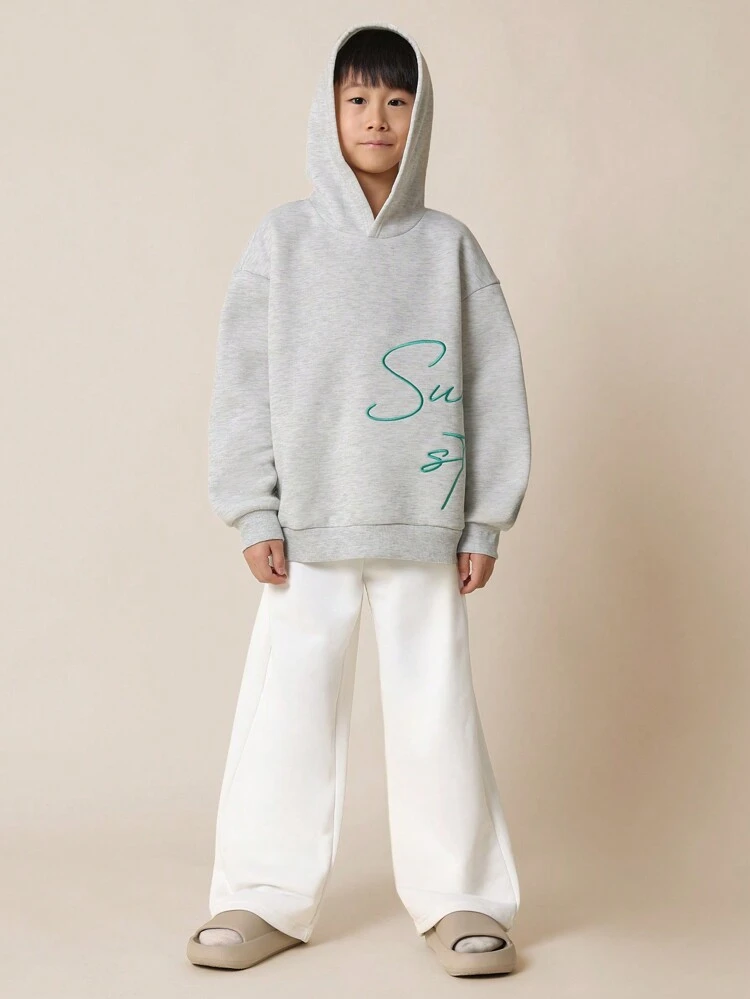 Script Embroidered Cozy Hoodie Pullover Sweatshirt
