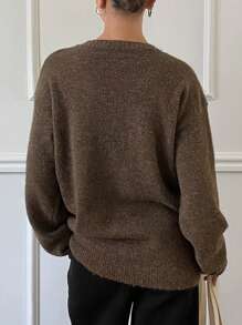 DAZY Pulover cu guler rotund, croială lejeră, cu imprimeu leopard și litere, pentru femei, cu imprimeu ghepard, haine de toamnă pentru femei - Maro - Vizualizare 2