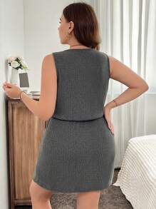 SHEIN LUNE Plus Size Casual Solid Color Waisted Sleeveless Dress Plus Size Fall Clothes Dresses For Women - Grey - View 2