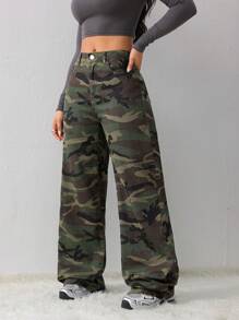 SHEIN Tall Quần Jeans Nữ Họa Tiết Da Báo Quần Ống Đứng Rộng Cho Nữ Quần Jeans Nữ Cao Cấp Quần Jeans Nữ Quần Jeans Nữ Camo - Nhiều màu - Xem 4