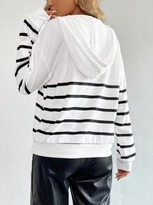 SHEIN LUNE Women's Autumn Striped Dropped Shoulder Long Sleeve Loose Casual Hoodie