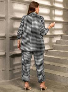 SHEIN Clasi Ensemble tailleur 2 pièces oversize, imprimé prince-de-galles, élégant et stylé