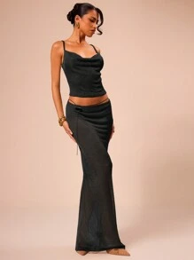 MUSERA Falda maxi elegante de punto, de tela transparente y cintura baja, para primavera y verano, con diseño sexy