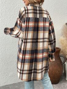 SHEIN LUNE Robe-chemise casual à carreaux avec boutons devant pour femmes, automne