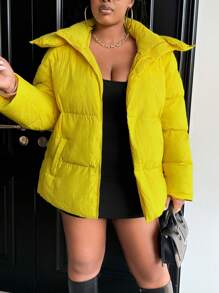 Maweii Vêtements d'hiver grande taille, veste matelassée zippée à capuche pour un usage quotidien et décontracté