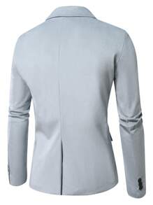 Manfinity Mode Men's Casual Plain Collarless Single-Breasted Blazer - Grey - View 2